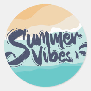 Sticker Rond vibes d'été plage vintage colorée