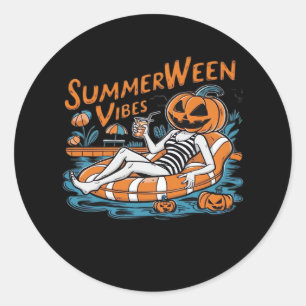 Sticker Rond Vibes D'Été Pour Été Éffrayant, Cadeau D'Halloween