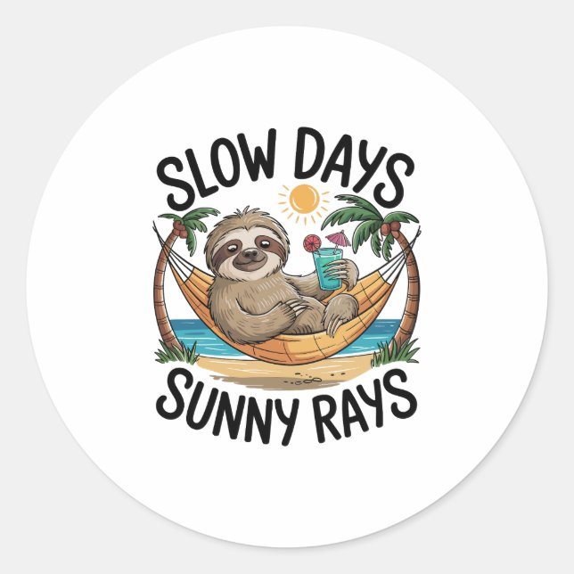 Sticker Rond Vibes d'été Sloth Funny Lazy Float (Devant)