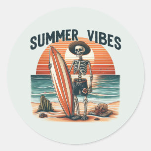 Sticker Rond Vibes d'été - Surfer