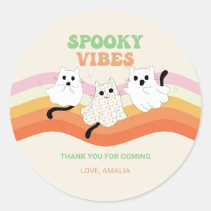Sticker Rond Vibes éffrayantes Retro Halloween Fantôme Annivers