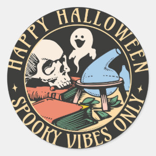 Sticker Rond Vibes éffrayantes uniquement Halloween Vintage