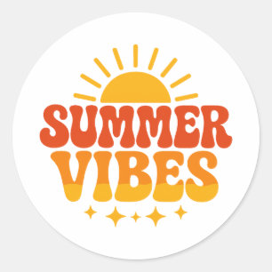 Sticker Rond Vibes ensoleillées de l'été groovy rétro des année