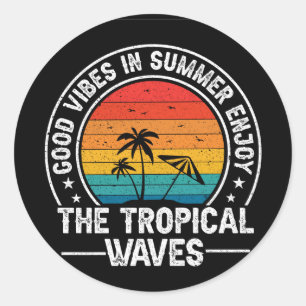 Sticker Rond Vibes Été Vagues Tropicales