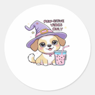 Sticker Rond Vibes Paw-Stive Seulement Chien mignon Avec Bubble