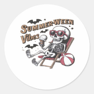 Sticker Rond Vibes Sumerween Joyeux Squelette Crème Glacée Été