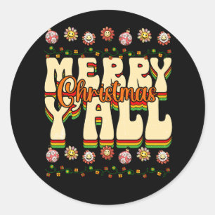 Sticker Rond Vibes Super Retro Hippie Joyeux Noël Y'all Xm