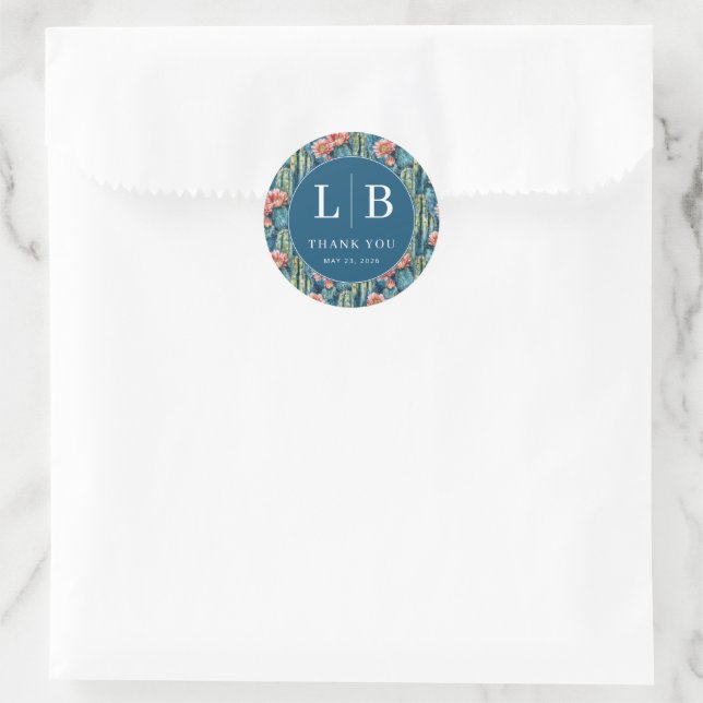 Sticker Rond Vibrant Blue Desert Cactus Floral (Sac)