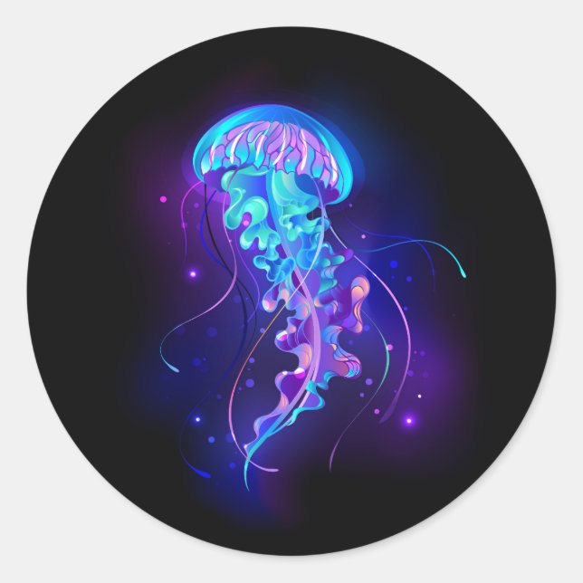Sticker Rond Vibrant Color Glowing Jellyfish (Devant)