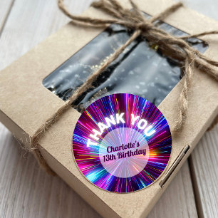 Sticker Rond Vibrant néon rétro brillant rose violet Merci
