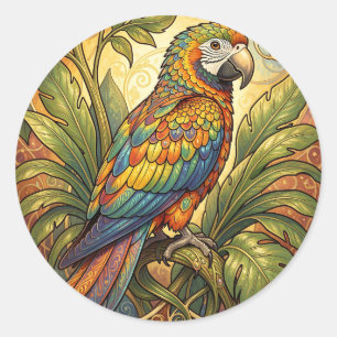 Sticker Rond Vibrant perroquet arc-en-ciel Art nouveau