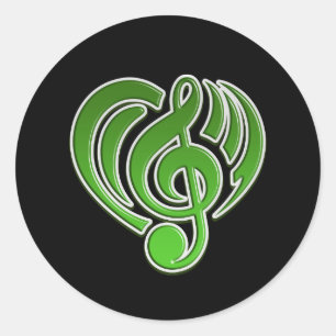 Sticker Rond Vibrations Amour Musical Coeur Vert Musique Note D