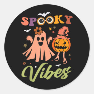 Sticker Rond Vibrations effrayantes Fantôme et Citrouille Hallo
