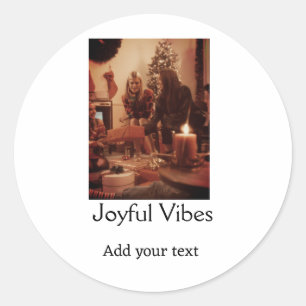 Sticker Rond Vibrations joyeuses ajout photo famille Noël nom s