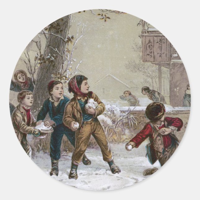 Sticker Rond Victorian Christmas Snowball Combat (Devant)
