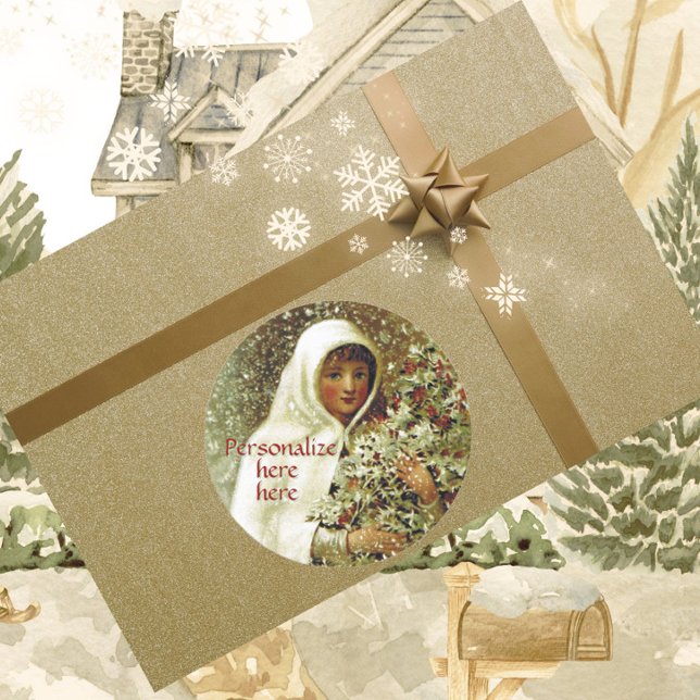 Sticker Rond Victorian hiver fille saint baies neige blanc vert (Créateur téléchargé)