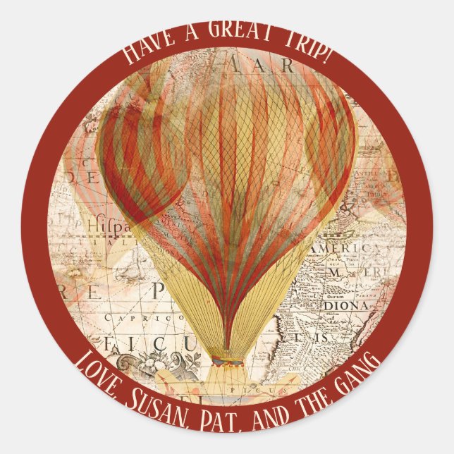 Sticker Rond Victorian Steampunk Hot Air Balloons Map (Devant)