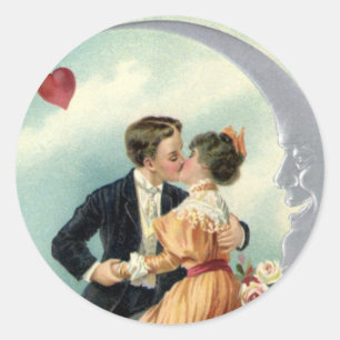 Sticker Rond Victorienne Saint Valentin Baiser Vintage sur la L