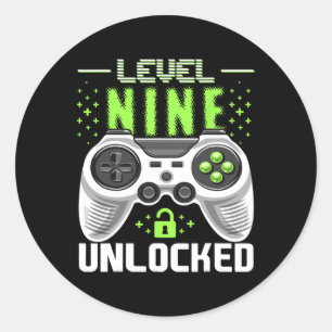 Sticker Rond Vidéo Niveau 9 Débloqué Jeu Vidéo 9e Anniversaire 
