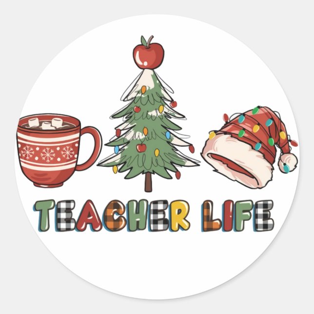 Sticker Rond Vie de l'enseignant Joyeux Noël Noël Noël (Devant)