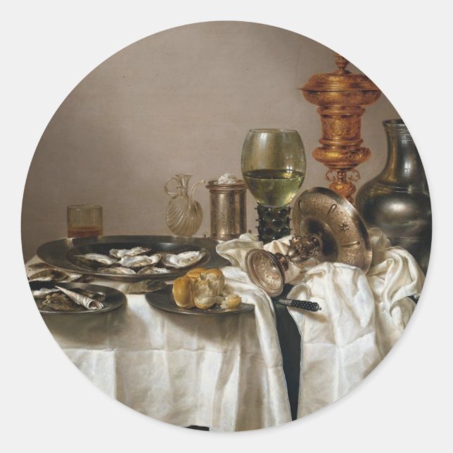Sticker Rond Vie morte avec gobelet doré - Willem Claesz. Heda (Devant)