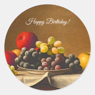 Sticker Rond Vie morte, pommes, raisins, fruits