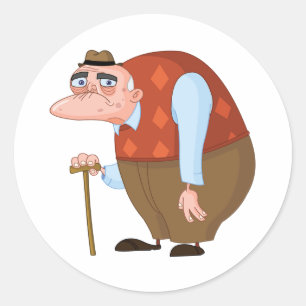 Sticker Rond Vieil homme avec une canne