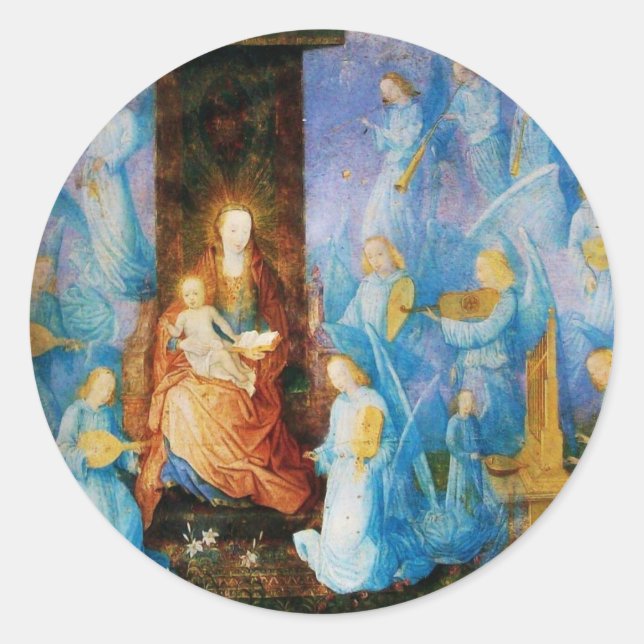 STICKER ROND VIERGE AVEC ENFANT - CONCERT D'ANGES (Devant)