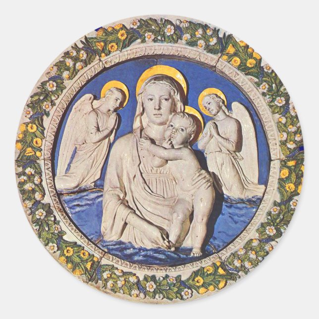 STICKER ROND VIERGE AVEC ENFANT ET ANGELS (Devant)