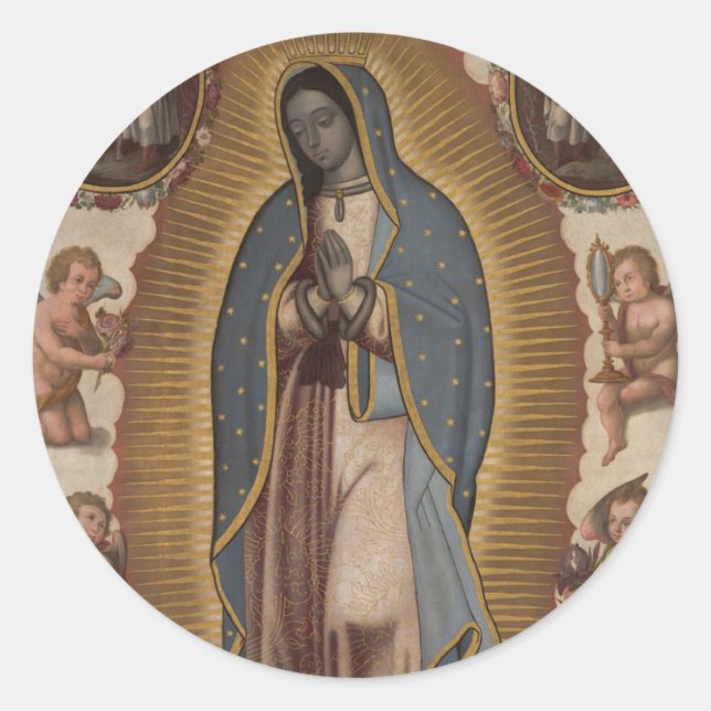 Sticker Rond Vierge espagnole religieuse Marie de Guadalupe (Devant)
