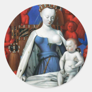 Sticker Rond Vierge et enfant entouré d'anges - Fouquet