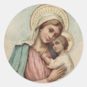 Sticker Rond Vierge Marie béni avec le bébé Jésus
