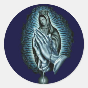 Sticker Rond Vierge Marie béni par prière pourpre