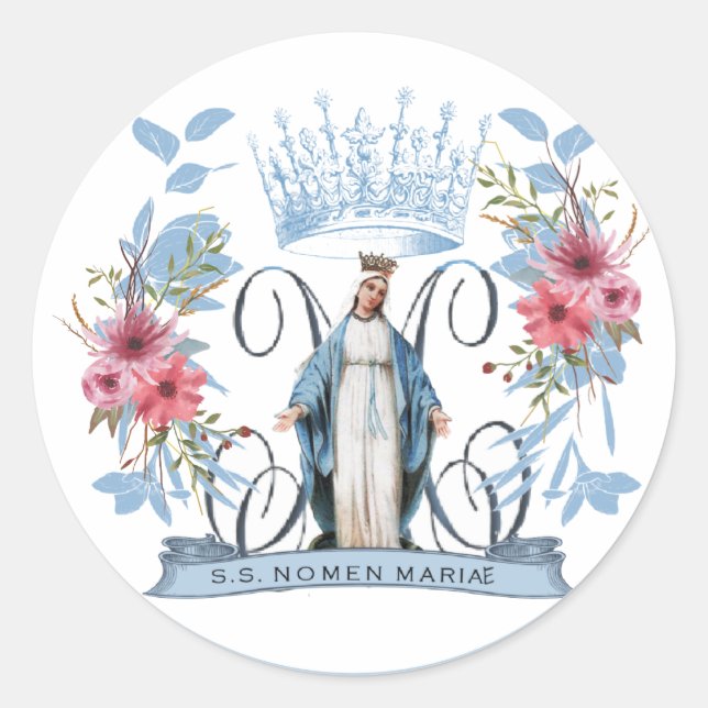 Sticker Rond Vierge Marie Catholique Mère Marie Florale (Devant)