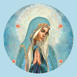Sticker Rond Vierge Marie dans la prière Hallo jolie robe bleue