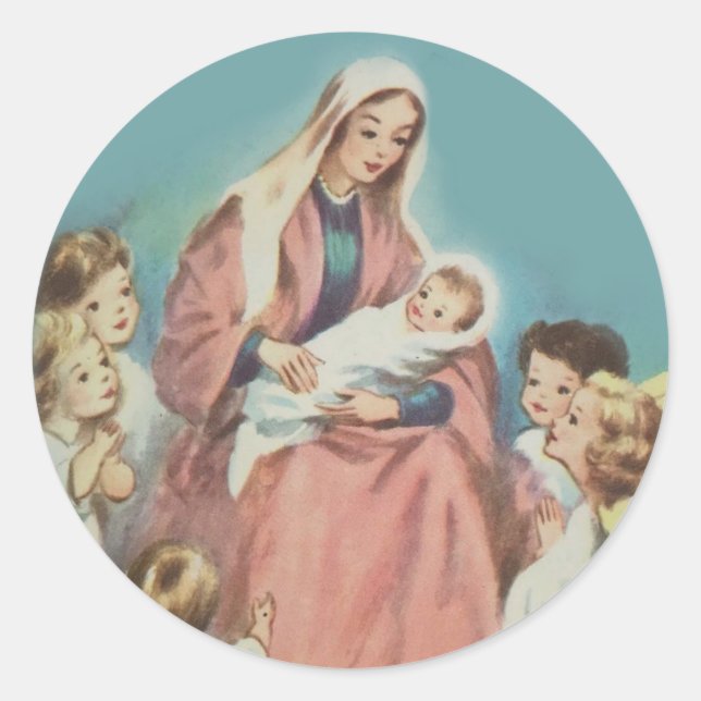 Sticker Rond Vierge Marie Enfant Jésus Anges de Noël (Devant)