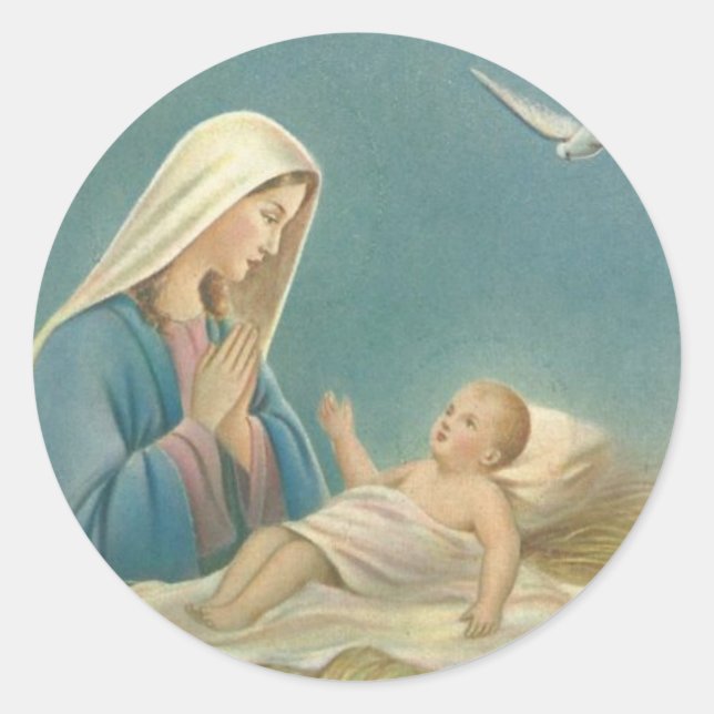 Sticker Rond Vierge Marie et bébé Jésus (Devant)
