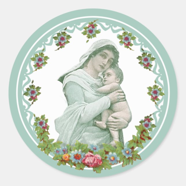 Sticker Rond Vierge Marie et Jésus Religieux Catholique (Devant)