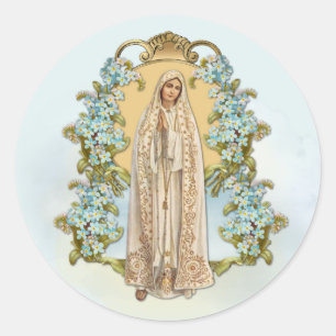 Sticker Rond Vierge Marie Florale Religieuse Dame De Fatima Cla