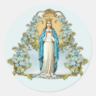 Sticker Rond Vierge Marie Florale Religieuse Dame De Knock