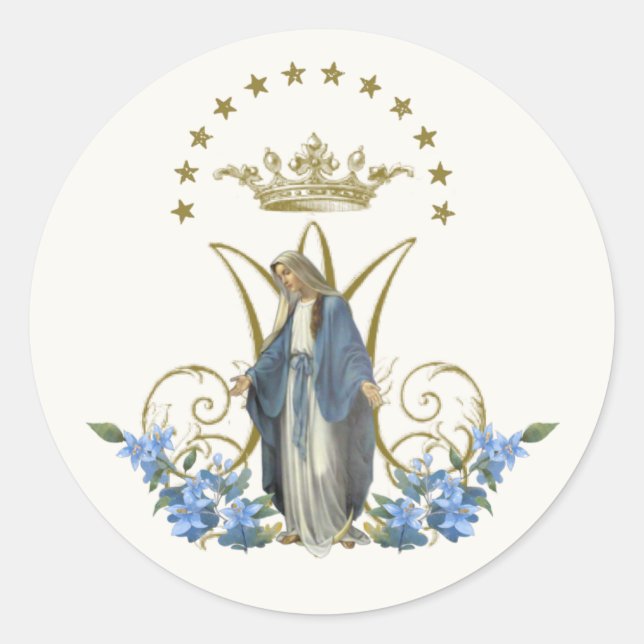 Sticker Rond Vierge Marie Religieux Élégant Floral Grace Classi (Devant)