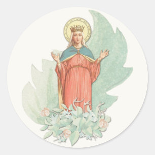 Sticker Rond Vierge Marie Religieux Élégant Floral Grace Classi