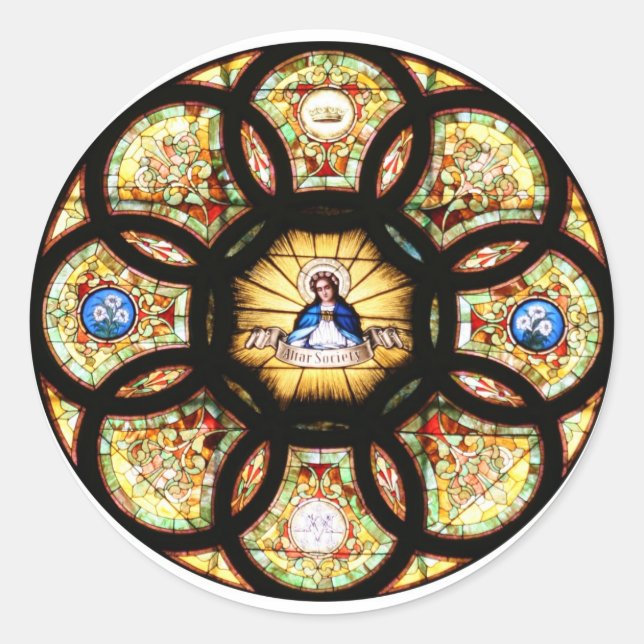 Sticker Rond Vierge Marie Vierge Vitrail (Devant)