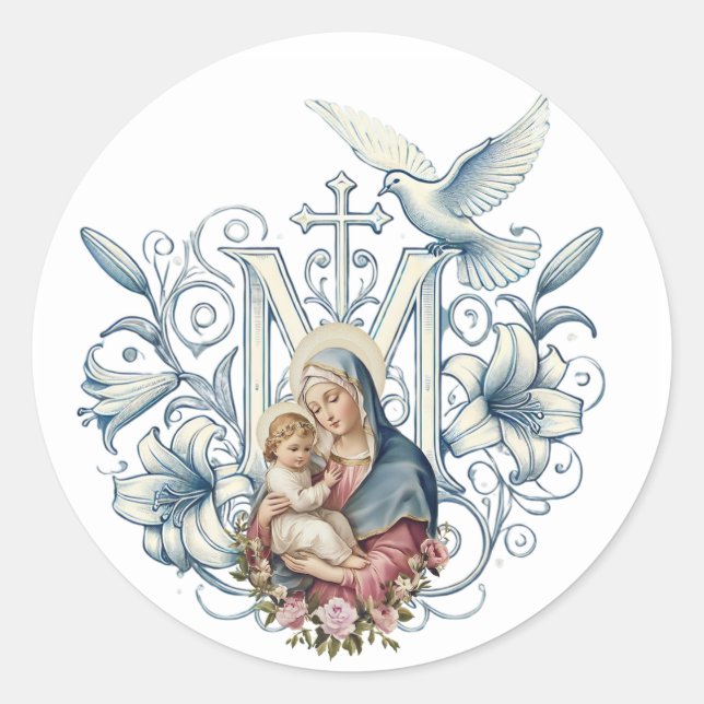 Sticker Rond Vierge religieuse Marie Croix mariale Jésus (Devant)