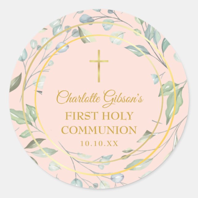 Sticker Rond Vierge rose Première Sainte Communion Vert (Devant)