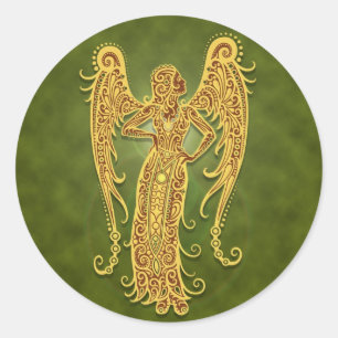 Sticker Rond Vierge tribale verte complexe