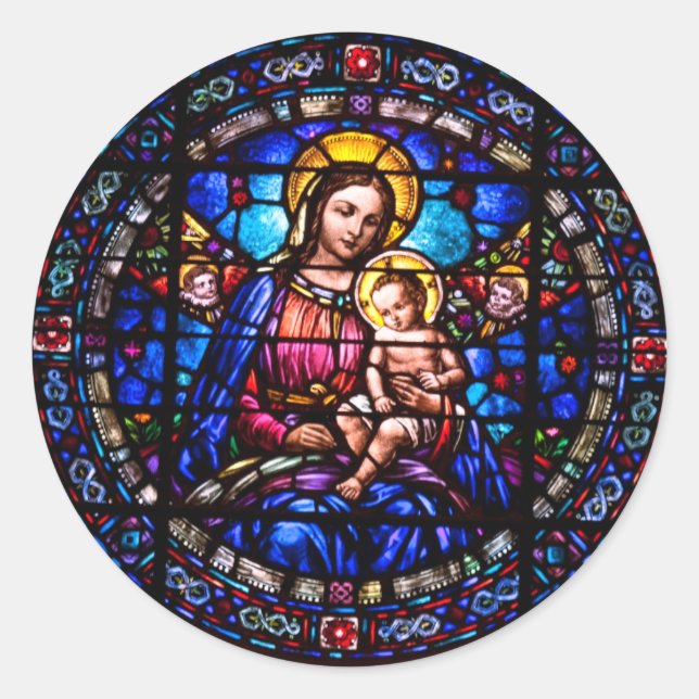 Sticker Rond Vierge Vierge Marie Bébé Jésus Religieux (Devant)