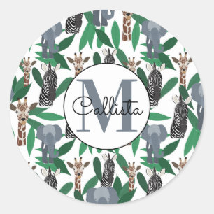 Sticker Rond Vierge Zebra Elephant Giraffe Safari Animals