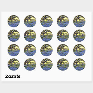 Sticker Rond Vieux chêne et bleuets - Art Onderdonk