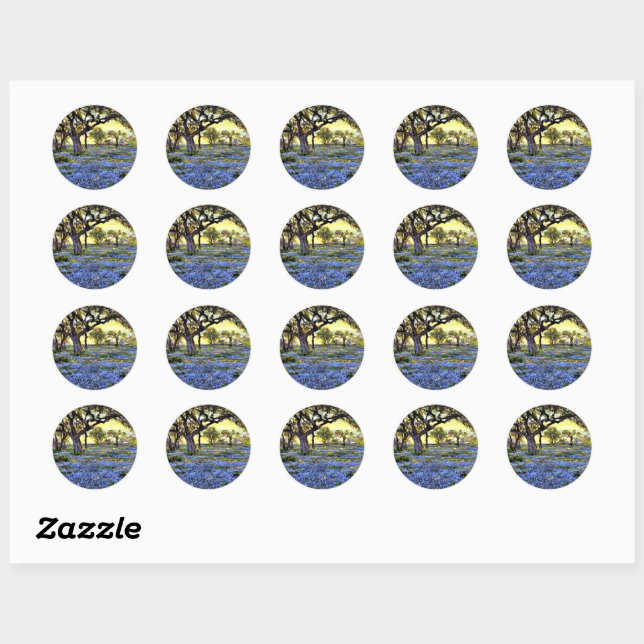 Sticker Rond Vieux chêne et bleuets - Art Onderdonk (Feuille)